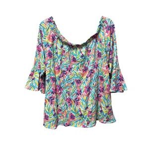 Stella Parker Women Cotton XXL Floral OffShoulder Top Boho Peasant Beach Coastal